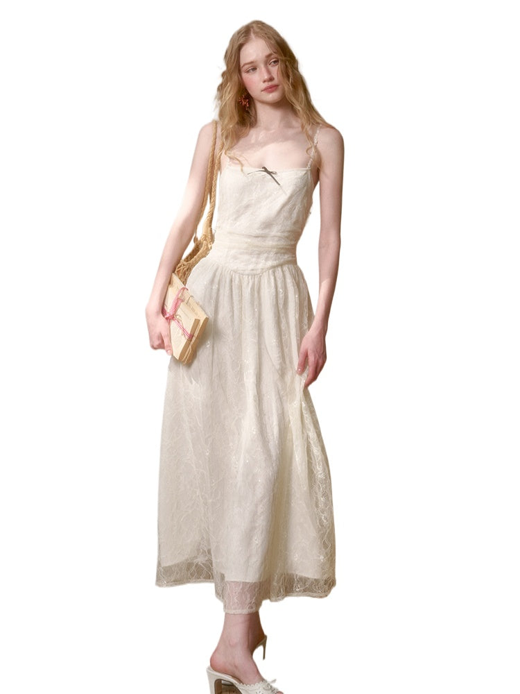 Lace Sequin Shimmer Waist - Cinching Camisole Dress