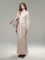 Lace Satin Midi Skirt