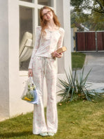 Cream Floral Lace Trim Cardigan & Pants Set
