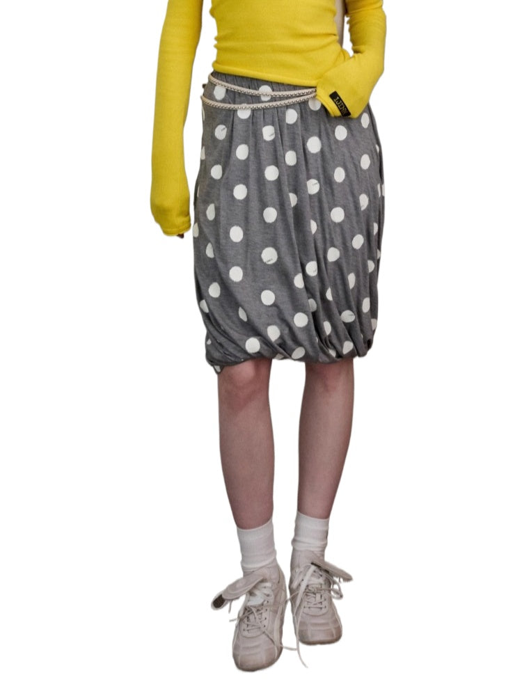 Polka Dot Contrast-Knot Bubble Midi Skirt