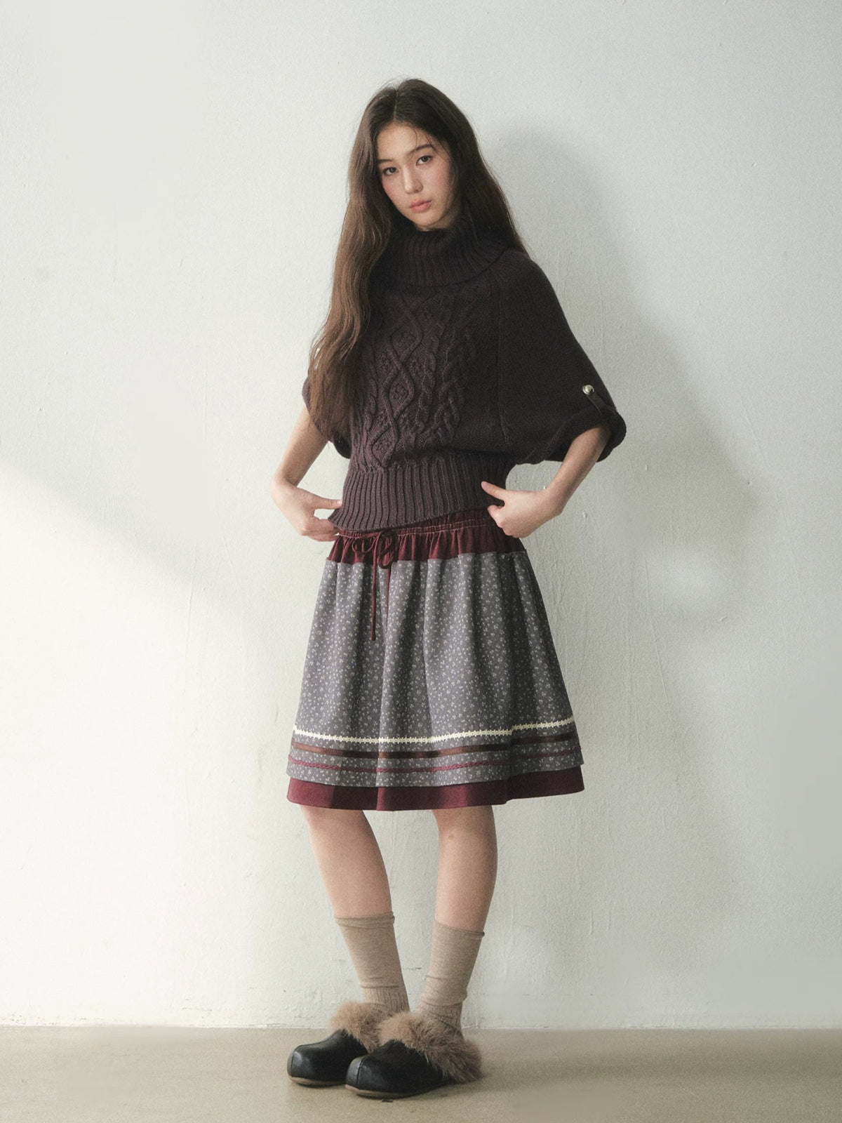 Cable Knit Turtleneck Cape Sweater