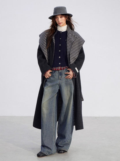 Plaid Trim Knit Cardigan