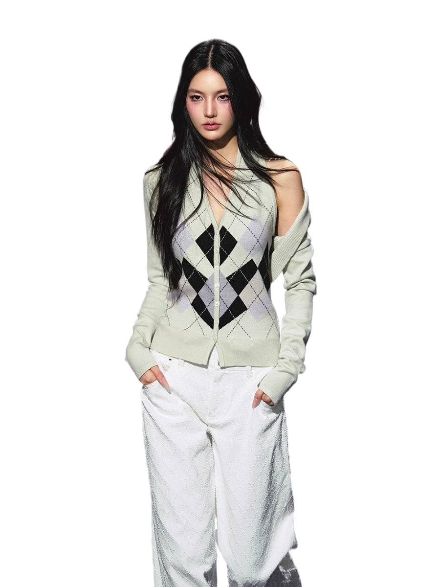 Colorblock Halter Knit Tank & Shrug Cardigan Set