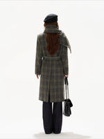 Gray Plaid Detachable Scarf Wool Coat