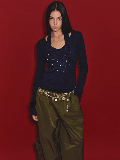 100% Wool Shimmer Halter Layered Top