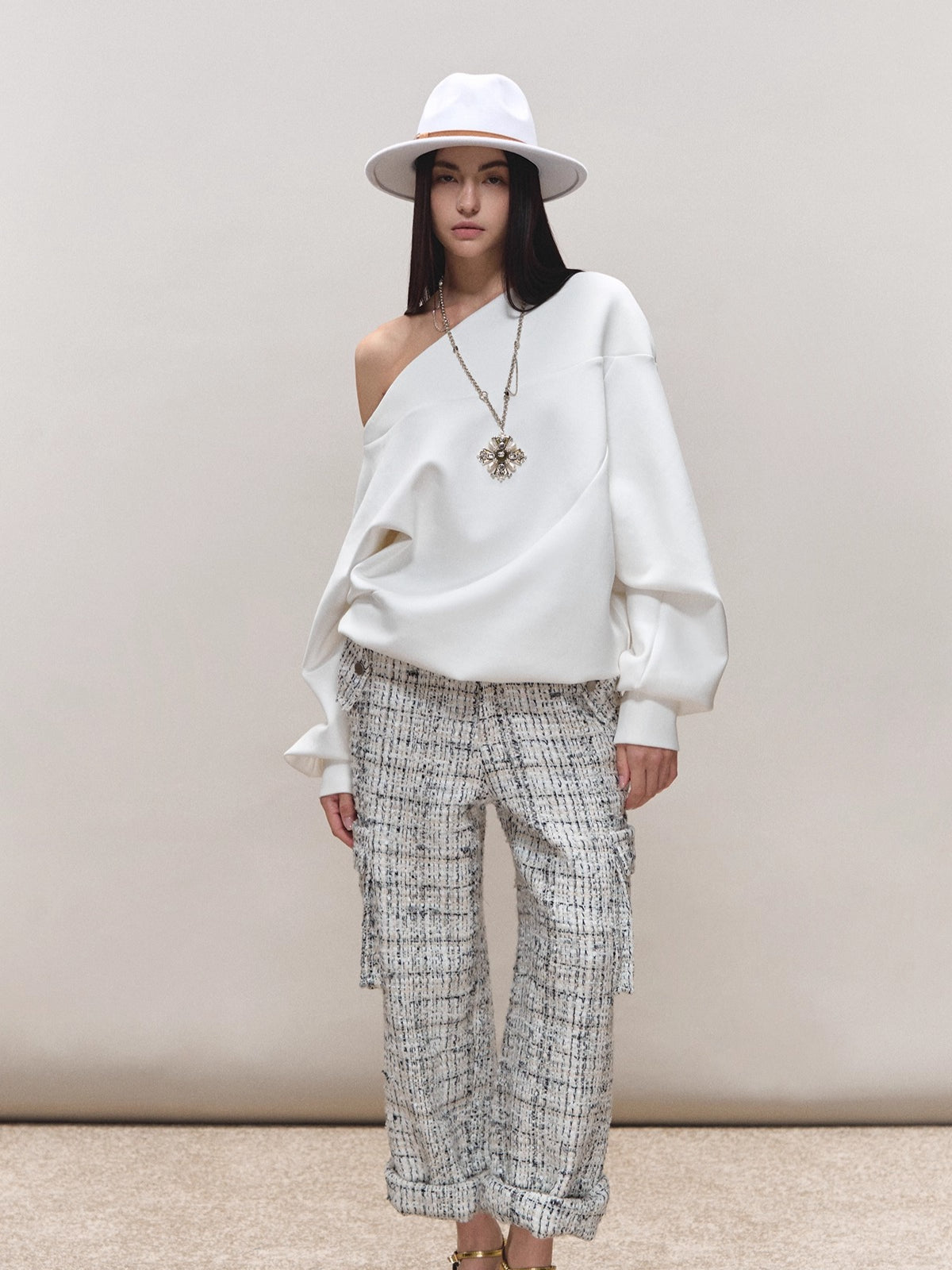 Wool Boucle Utility Cuffed Pants