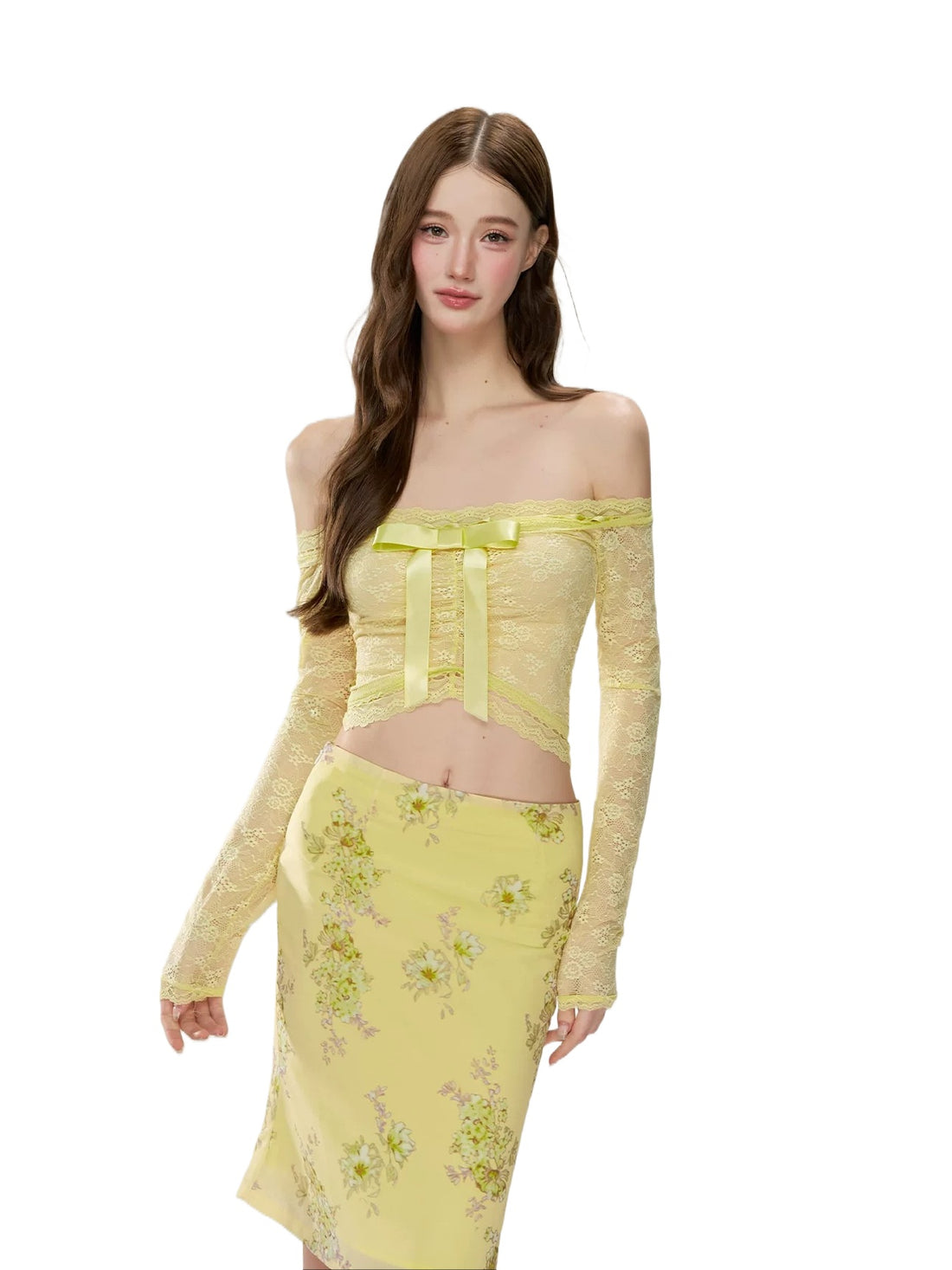 Yellow Butterfly Off-Shoulder Set