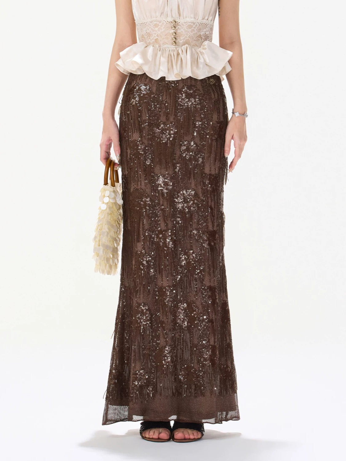 Brown Tassel Sequin Mermaid Skirt