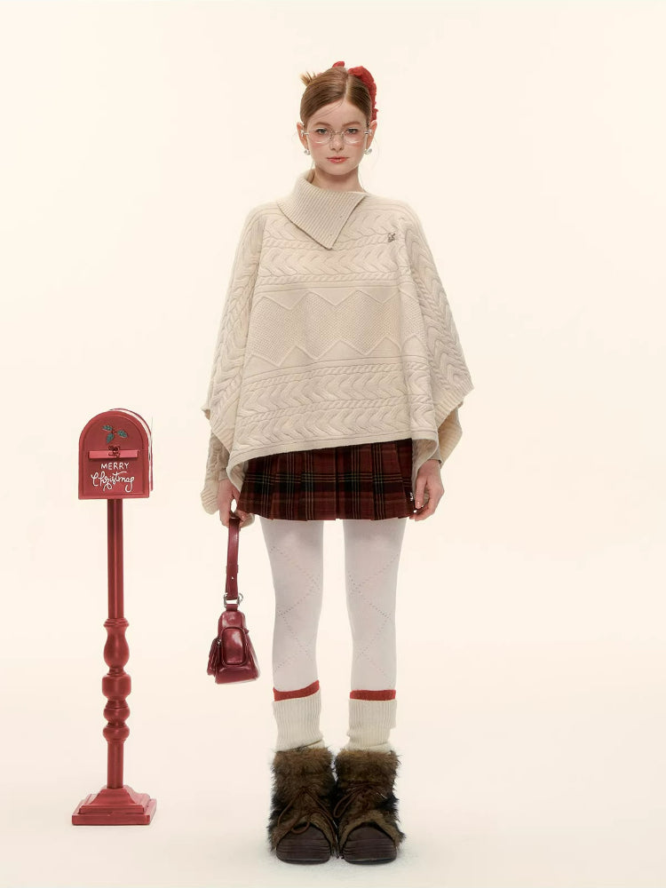 Cable-Knit Asymmetric Collar Cape Top