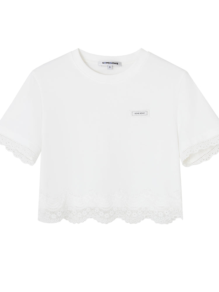 Lace-edged Patchwork Short-sleeve T-shirt