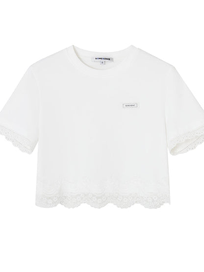 Lace-edged Patchwork Short-sleeve T-shirt