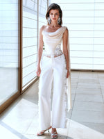 Off-Shoulder Floating Strap Cowl Neck Boned Crop Top