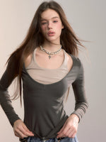 Contrast Belt Knit Top