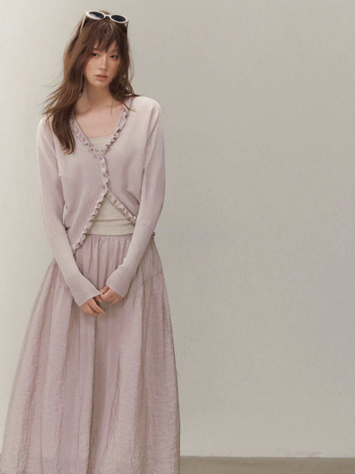 Ruffle Batwing Sleeve Cardigan