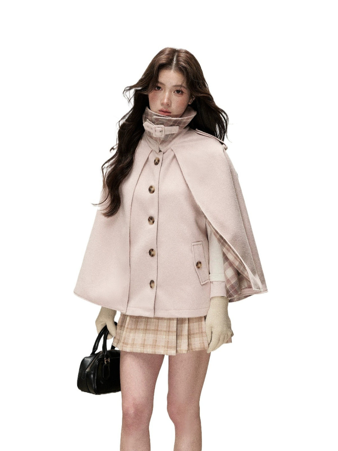 Vintage Plaid Panel Wool Cape Coat