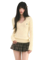 Yellow Textured V-Neck Knit Top