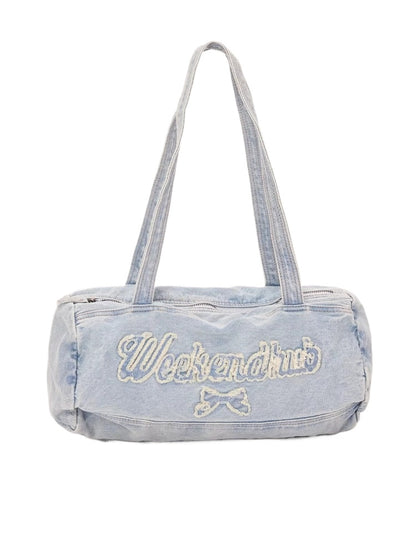 Light Blue Bow Letter Denim Shoulder Bag