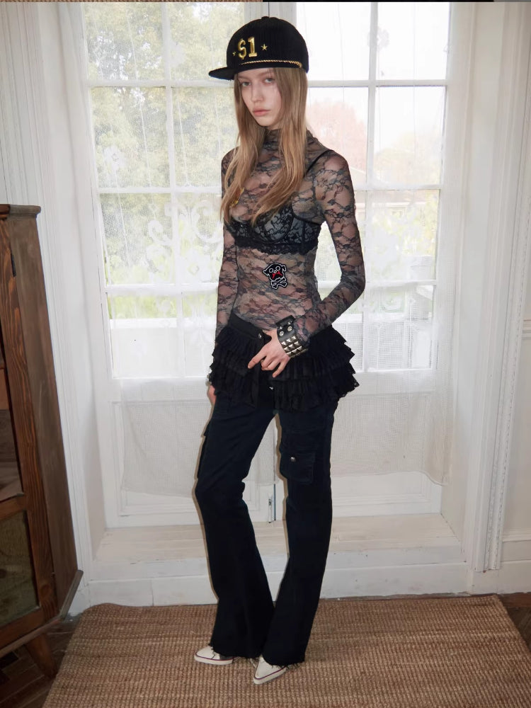 Washed Canvas Cargo Flare Pants