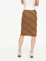 Asymmetric Fringed Wool Blend Skirt
