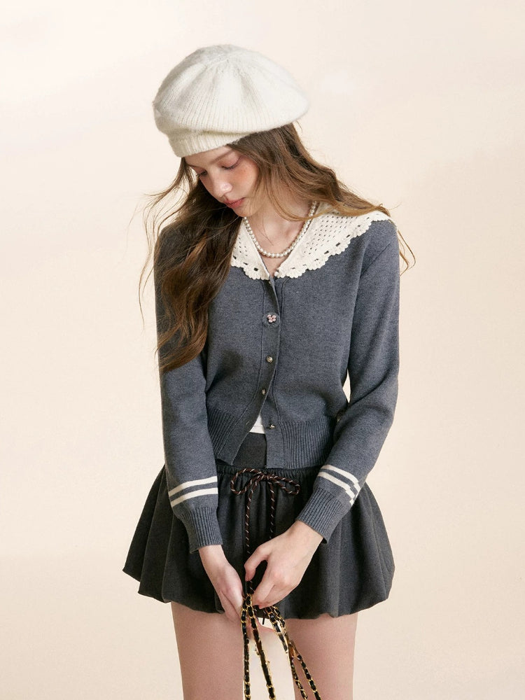 Gray Sailor Collar Cardigan