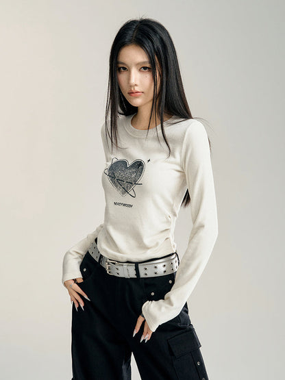 Off-white &amp; Black Heart Printed T-shirt