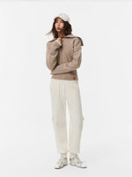 Suede Trim Wool Blend Sweater