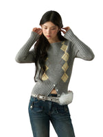 Diamond Pattern Cropped Knit Top