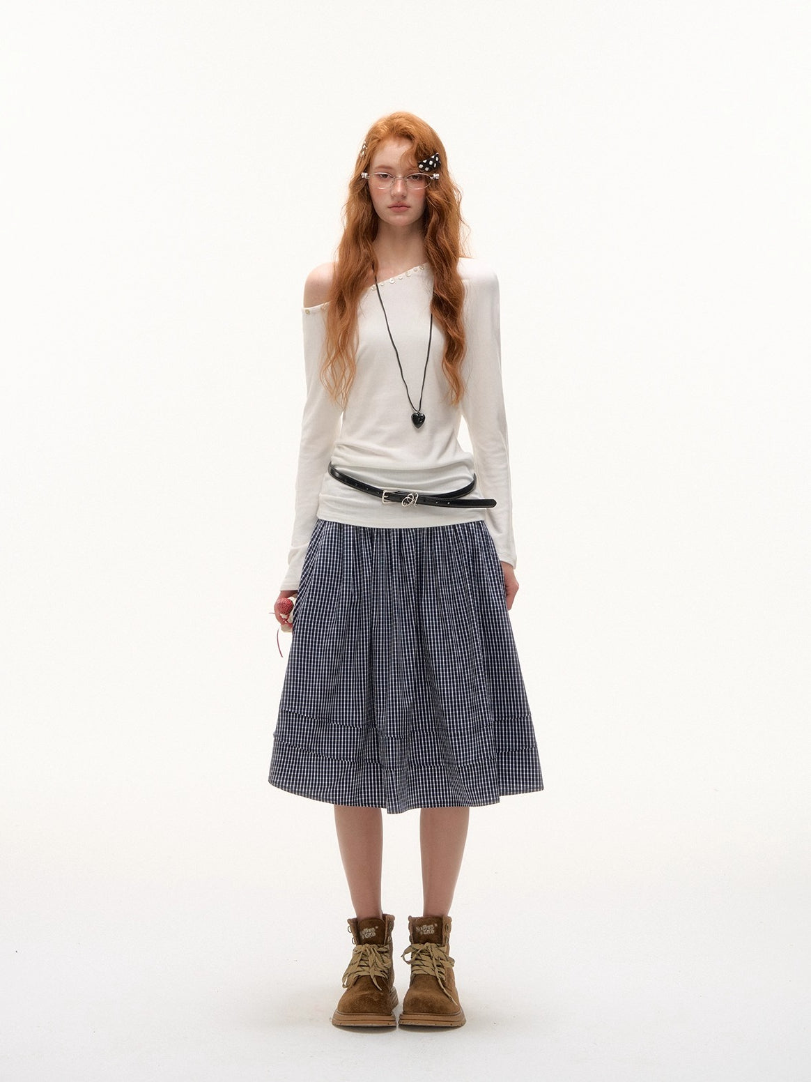 Plaid Pleated Midi Skirt