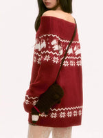 Red Fair Isle Off-Shoulder Knit Top