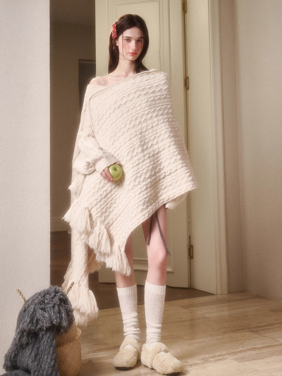 Celestial Wool Cable-Knit Shawl Scarf