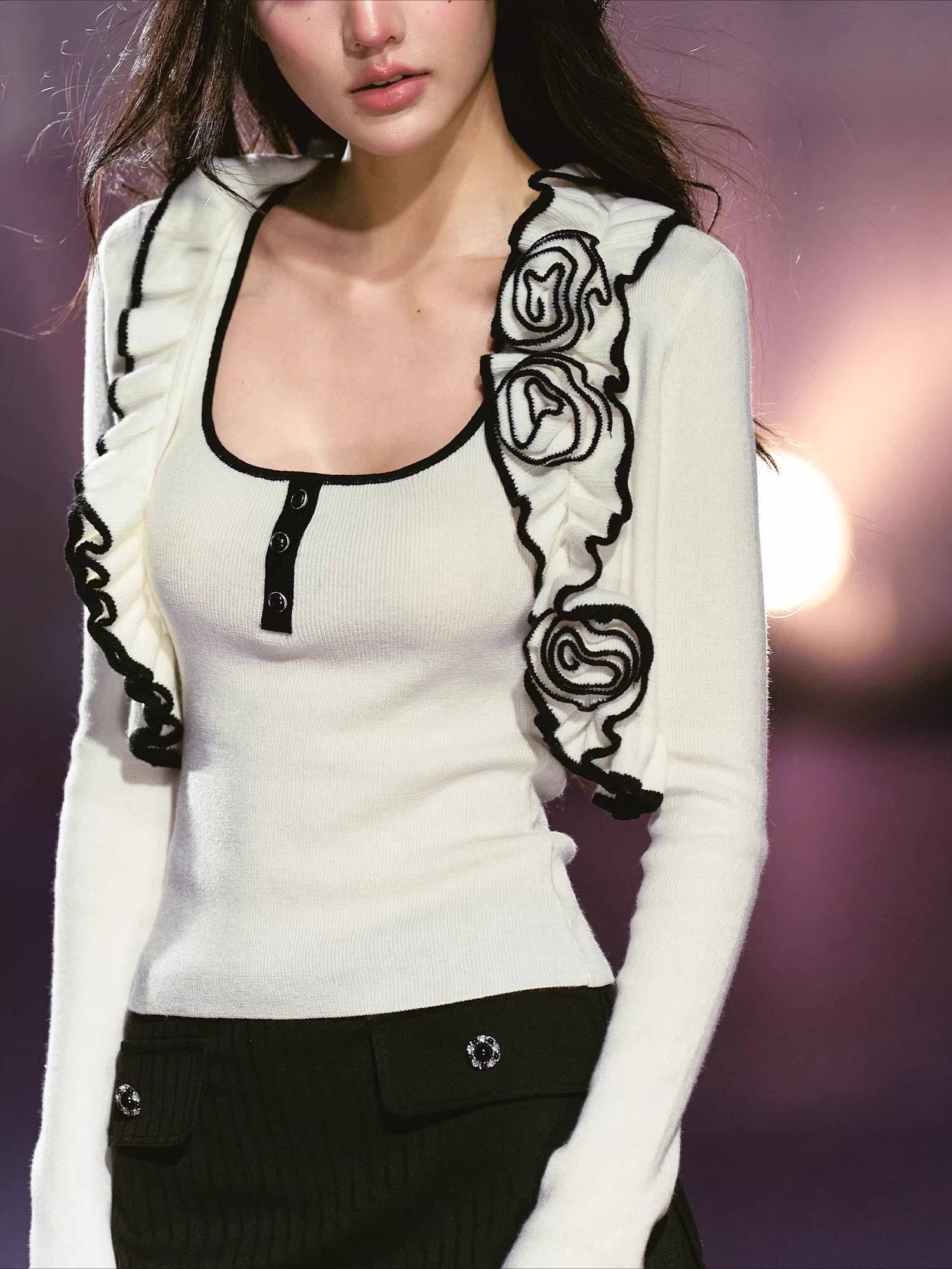 Rose Trim Cardigan Set