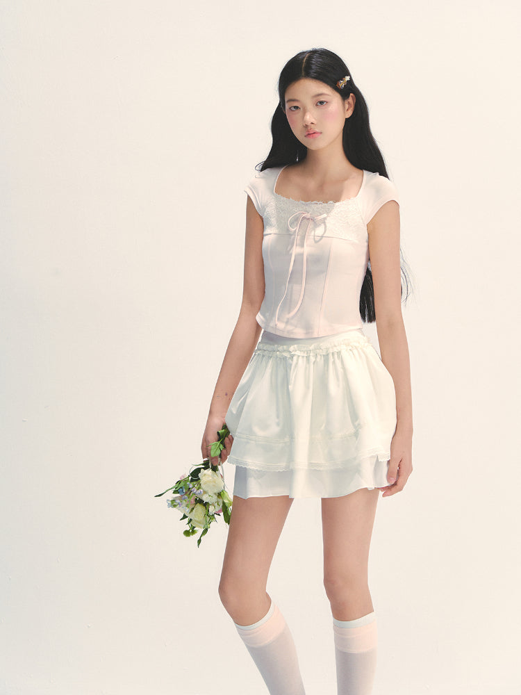 Lace Trim Short Sleeve T-shirt