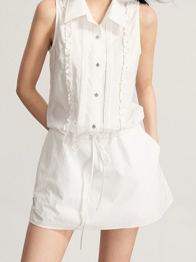 White Lace Tie Shirt Dress