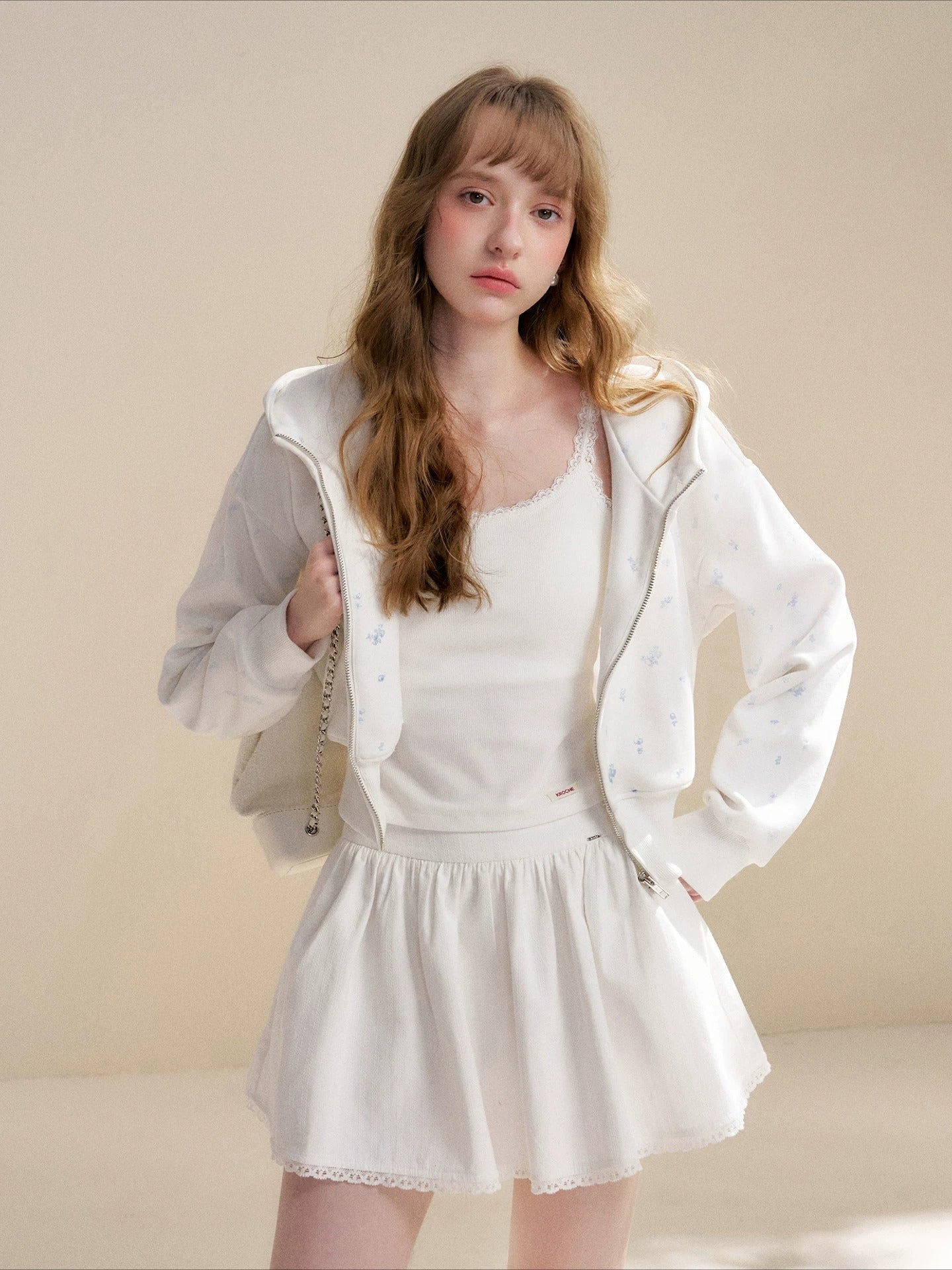 White Rose Printed Hoodie &amp; Pants Set
