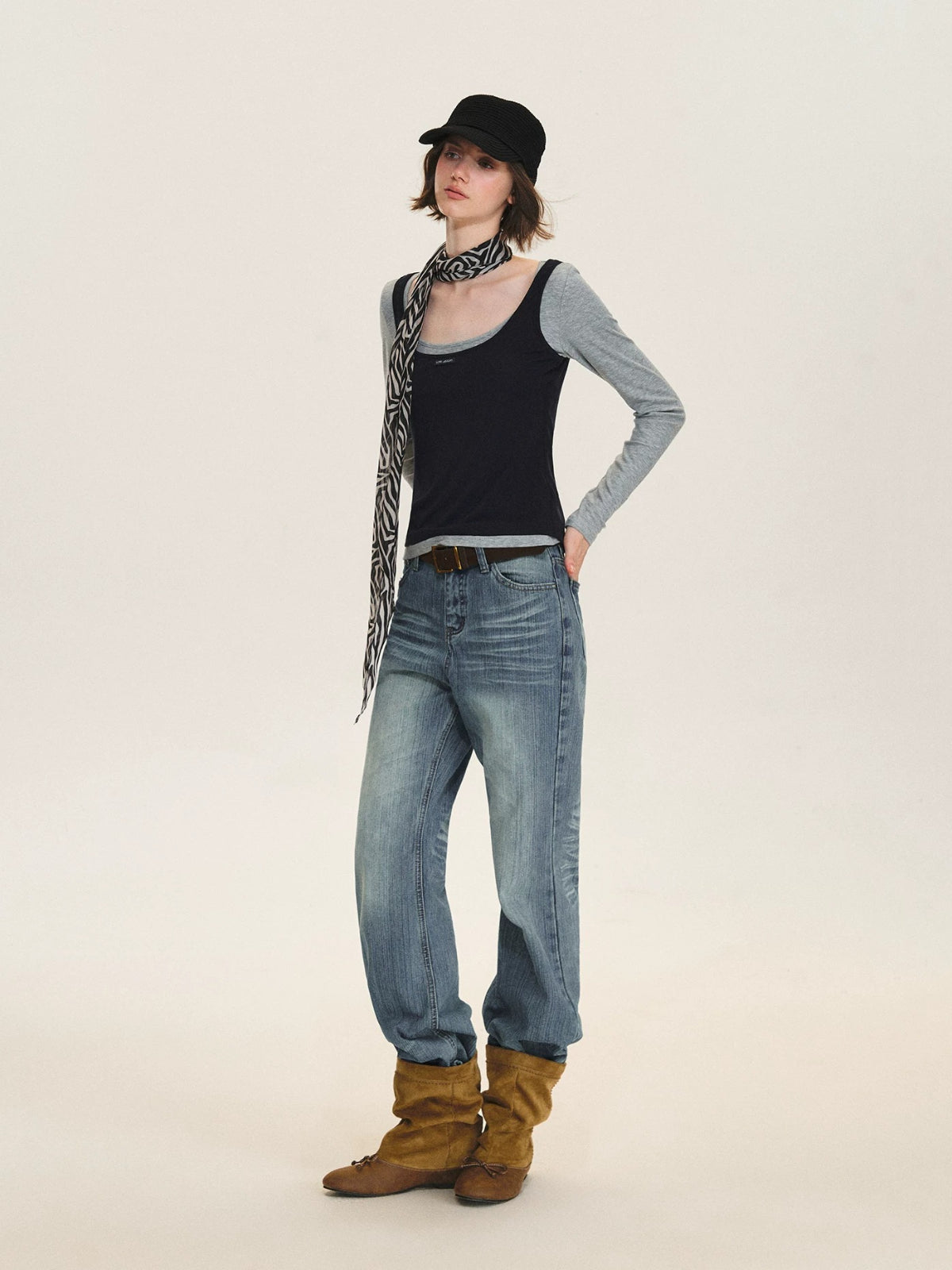 Contrast Layered Lyocell Scoopneck Top