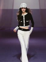 Black & White Contrast Knit Cardigan