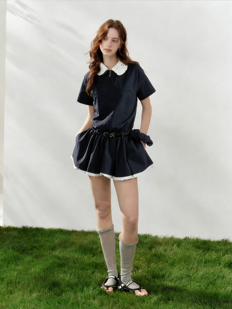 Lace Collar Stripe Bubble Dress