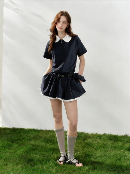 Lace Collar Stripe Bubble Dress