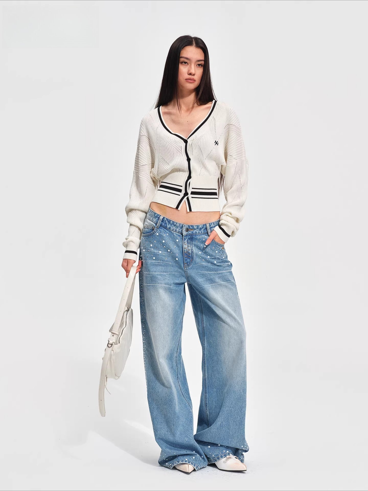 Newport Striped V-Neck Knit Cardigan