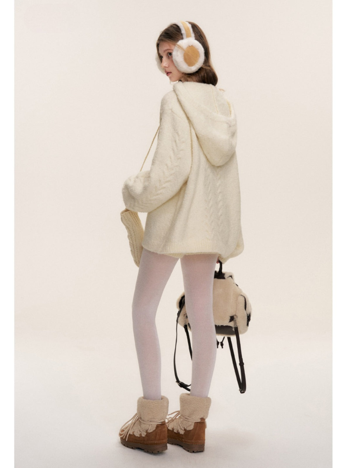 Bouclé Cable Knit Hooded &amp; Shorts Set