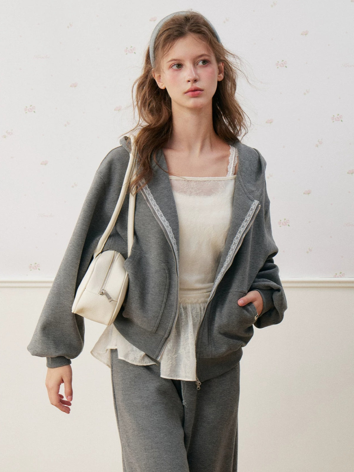 Lace Trim Fleece Hoodie Set