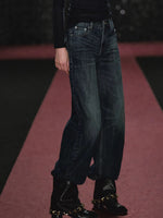 Plaid Embroidered Wide Leg Jeans