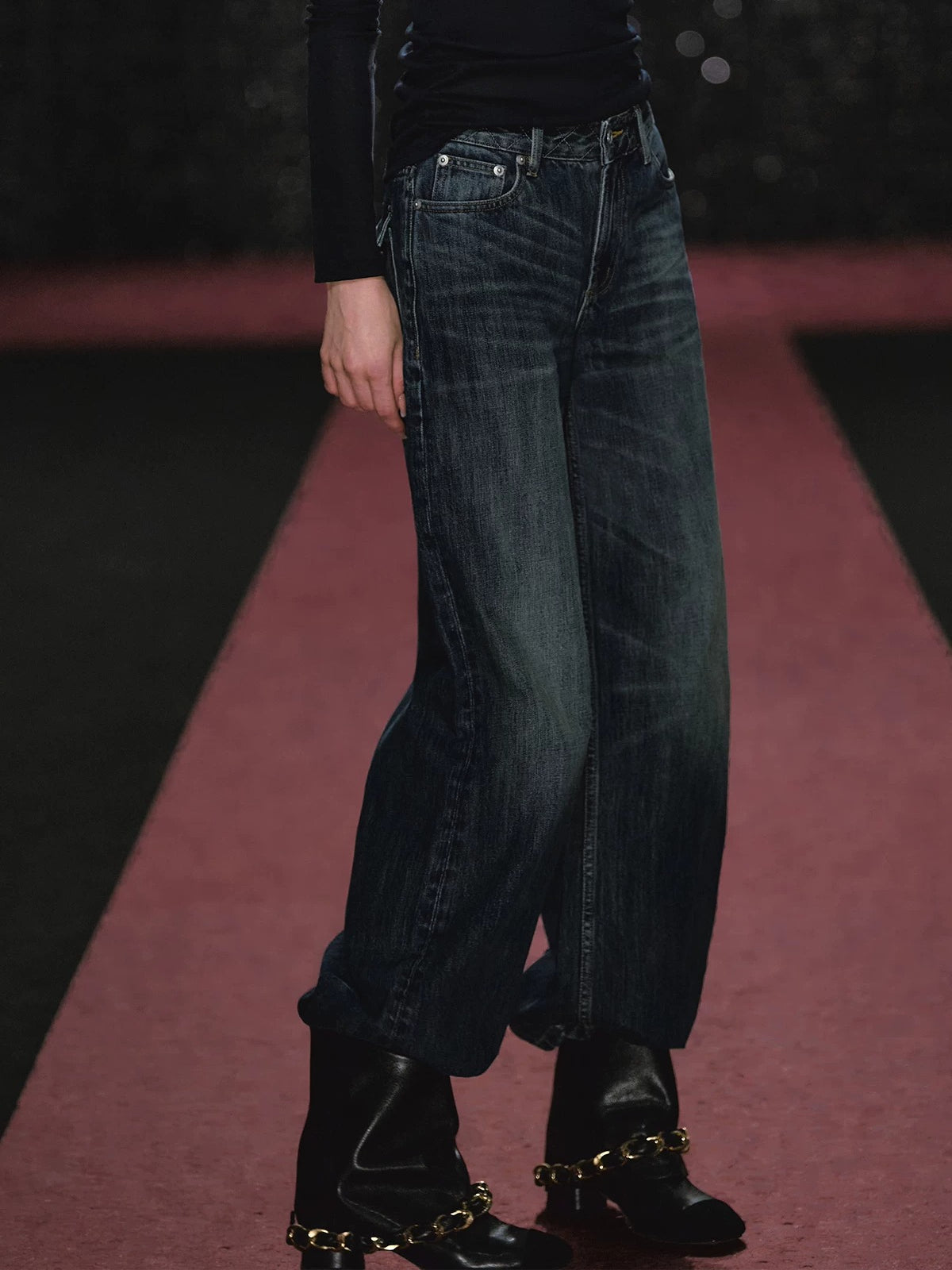 Plaid Embroidered Wide Leg Jeans