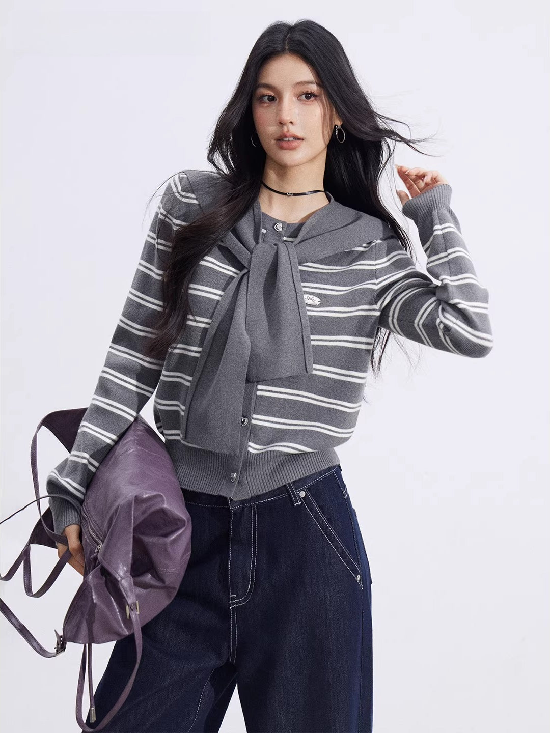 Striped Knit Cardigan Set