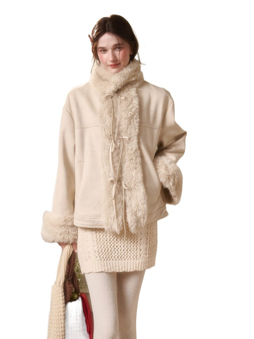 Travel Plan Shearling Fleece-Lined Stand Collar Jacket