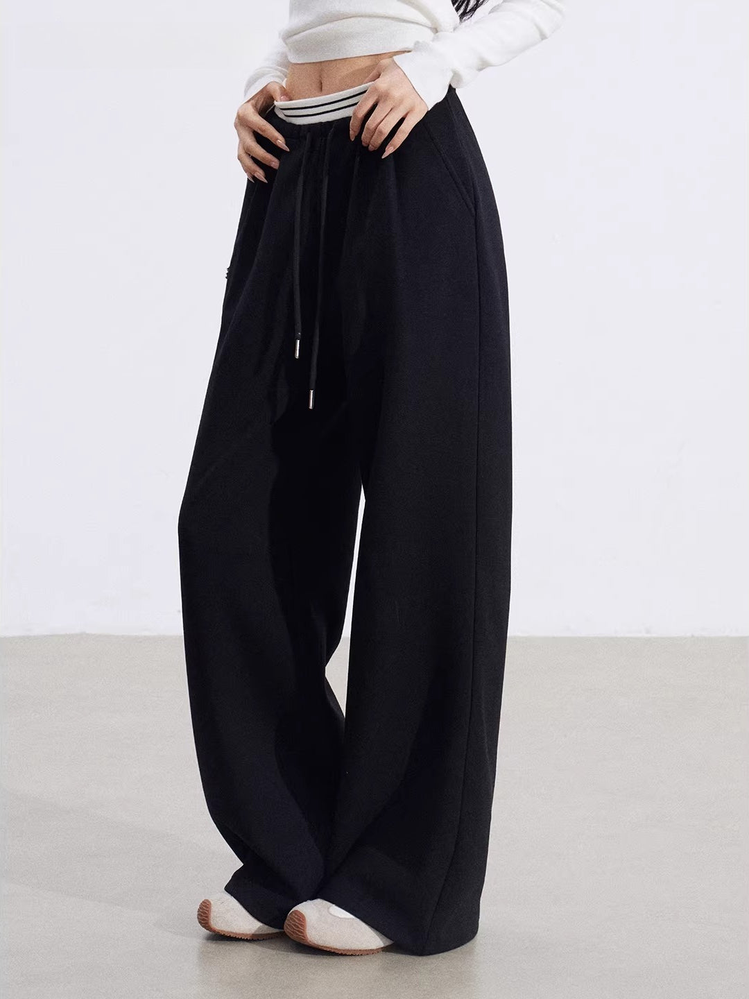 Faux-Layer Patchwork Wide-Leg Pants