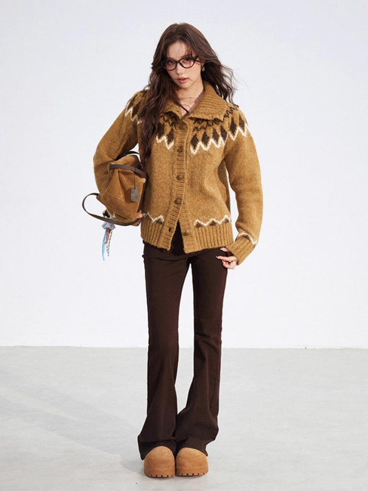 Coffee Fair Isle Collar Sweater