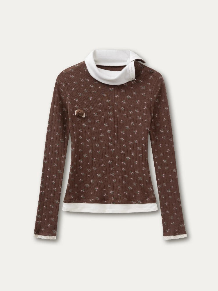 Floral Collar Knit Long Sleeve Top