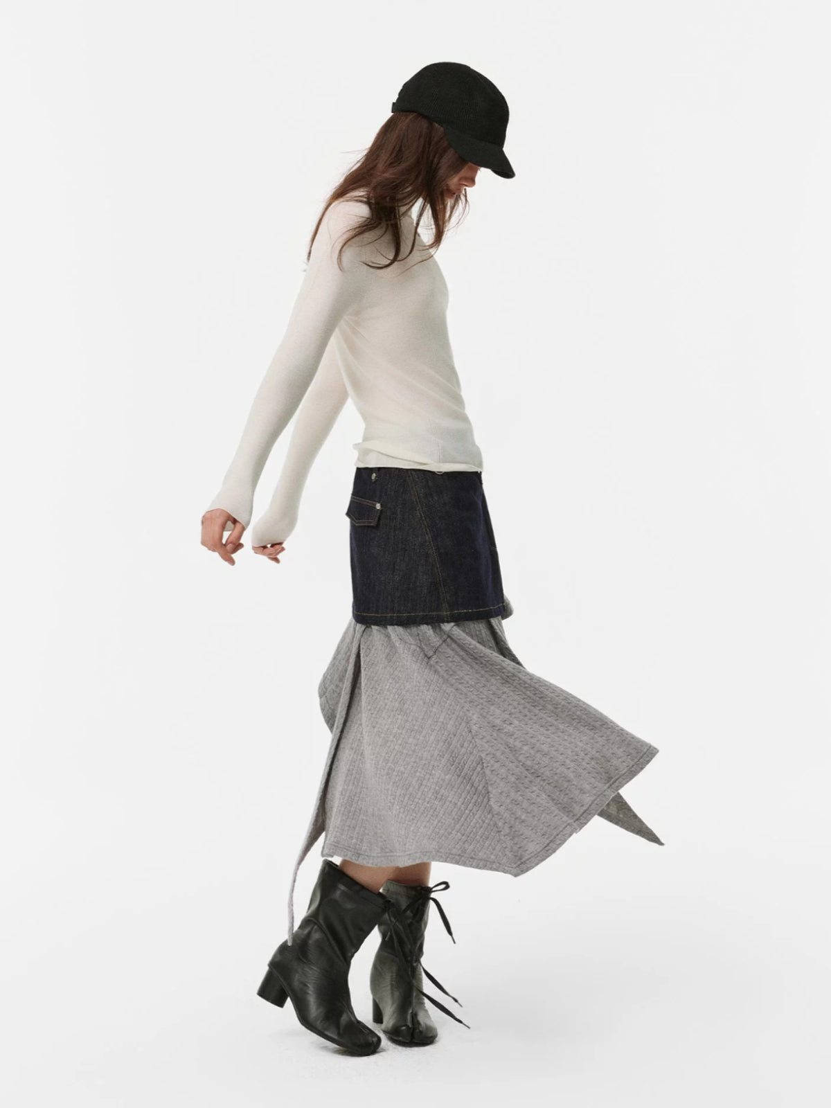 Asymmetric Button Denim Midi Skirt