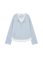 Layered Striped Henley Ruched Top